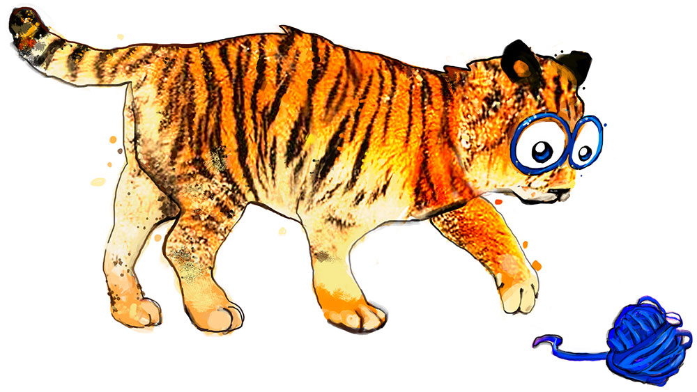 Kleiner Tiger spielt mit Wollknäuel